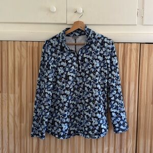 Talbots - Out & About Half-Zip Pullover - Blue Hearts - Size L